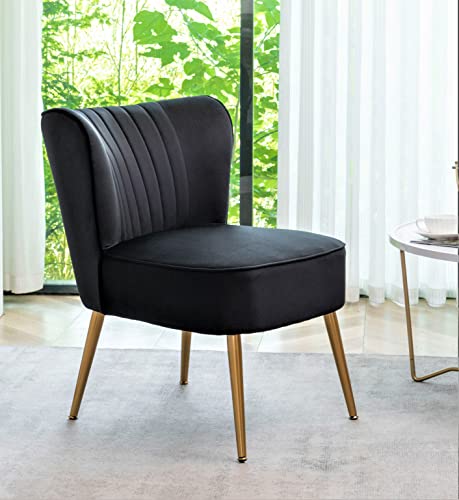 Container Furniture Direct Modern Velvet Accent Chair for Living Room, Bedroom, or Entryway, Stylish and Comfortable Armless Design with Metal Legs, Black - color: Black