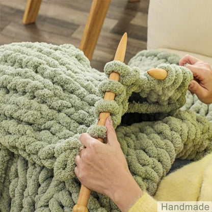 WESHIONGOO Chunky Knit Blanket Throw for Couch Bed 40"×40" Sage Green | 100% Handmade Knit Throw blanket Throw Blanket With Jumbo Chenille Yarn Thick - color: Sage Green, size: 40"x40"(Small Size Throw)