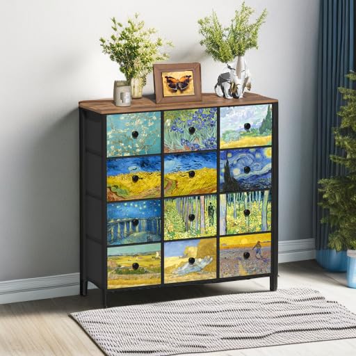 EXOTICA Dresser for Bedroom with 12 Drawers Tall Dresser & Chest of Drawers Fabric Dressers Storage Tower for Living Room Closet Hallway with Wooden Top and Metal Frame - size: 39.1"D x 11.8"W x 39.4"H (12 Drawers)
