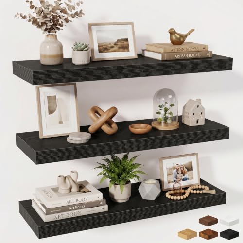 Fun Memories Floating Shelves for Wall, 32 Inch Long Floating Shelves Set of 3, 32 x 10 Wooden Shelves for Wall, Large Storage Shelves, Hanging Shelves for Bathroom Kitchen Bedroom, Black - color: Classic Black, size: 32W x 10D x 1.5H