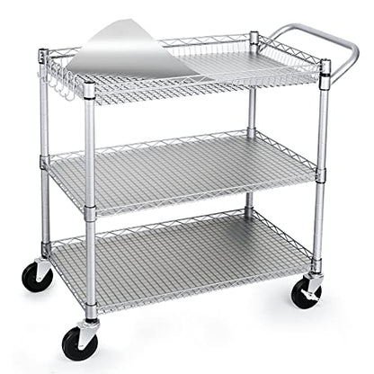 990Lbs Capacity Heavy Duty Rolling Utility Cart, NSF Rolling Carts with Wheels,Commercial Grade Metal Cart with Handle Bar & Shelf Liner,Trolley Serving Cart for Restaurant,Kitchen,Gray - color: Gray-3 Tier