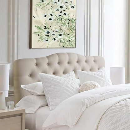 Rosevera Givanna Adjustable Height Headboard with Linen Upholstery and Button Tufting for Bedroom, Queen, Classic Beige - color: Classic Beige, size: Queen