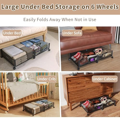 Under Bed Storage on Wheels, Upgraded 31.5 inch Large Rolling Under Bed Storage, Metal Foldable Underbed Drawers Organizer Tool-free Assembly Underbed Shoes Clothes Organize - size: 1 Pack (31.5×15.7")