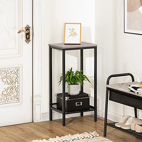 HOOBRO Tall Side Table, Industrial End Telephone Table with Adjustable Mesh Shelves, Small Tall Nightstand for Living Room, Bedroom, Entryway, Office, Greige BG03DH01 - color: Greige + Black