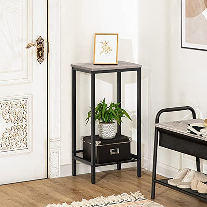 HOOBRO Tall Side Table, Industrial End Telephone Table with Adjustable Mesh Shelves, Small Tall Nightstand for Living Room, Bedroom, Entryway, Office, Greige BG03DH01 - color: Greige + Black