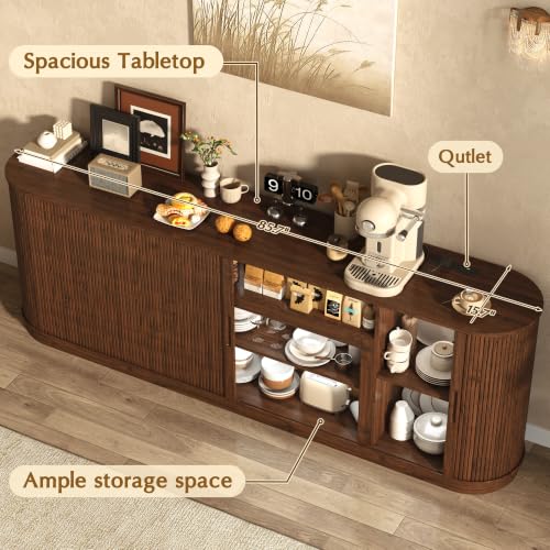 85.6" Fireplace TV Stand for TV Up to 90",Entertainment Center with 40" Electric Fireplace,Simulates 12 Flame Colors,Countertop with Power Outlet, Large Capacity, for Living Room,Walnut - color: Walnut