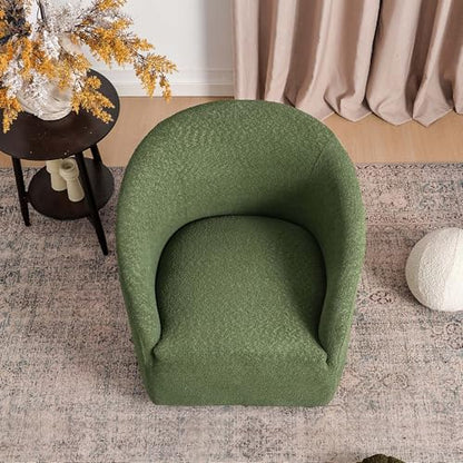 KINWELL 32" Wide Modern Boucle Swivel Barrel Chair, No Assembly Round Upholstered Swivel Accent Armchair for Living Room, Bedroom, Office (Green) - color: Green, style: Set of 1