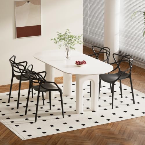Mid Century Modern Dining Chairs Set of 4, Stackable Kitchen Chairs | Plastic Dining Room Chairs with Contoured Backrest & Wide Seat & Non-Slip Feet for Dining/Kitchen/Living Room, Black - color: Black
