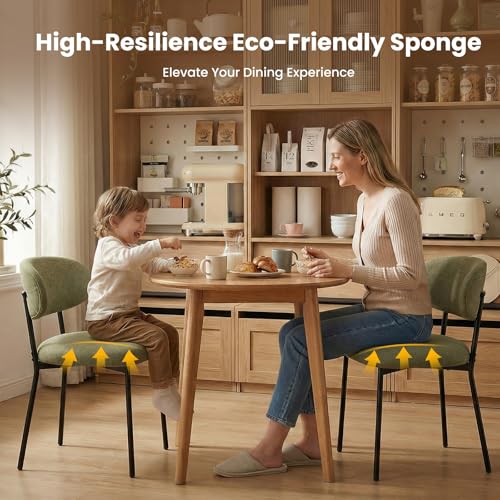 Upholstered Dining Chairs Set of 2, Modern Fabric Kitchen Chairs with Curved Backrest and Cushioned Seat, Sturdy Metal Legs, Modern Dining Chairs for Kitchen Dining Room, Living Room,Green - color: Green, size: Set of 2