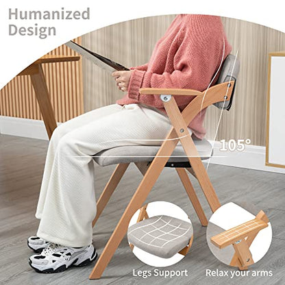 Folding Chairs with Armrest | Wooden Stackable Foldable Dining Chair with Padded Seats Set of 2 Extra for Guests Kitchen Office Wedding Party Gray - color: Gray With Armrest, size: 2PCS