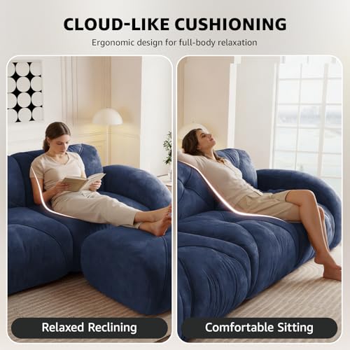 Blue Loveseat Sectional Couches for Living Room, Velvet Fabric Boneless Couch, No Assembly Cloud Modular Sectional Sofa Love Seat with 2 Ottoman, Foam Couch Compressed Sofa Set, Sofas para Sala - color: Blue, size: 2 Seater + 2 Ottoman