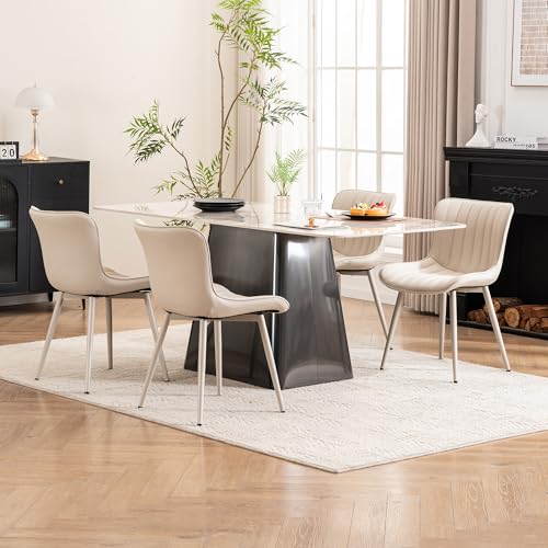 YOUNUOKE Dining Chairs Set of 2 Mid-Century Modern Kitchen Chairs Cream | Faux leather upholstered with Back, fits dining living waiting room guest reception. Waterproof easy to clean assemble, 300lb - color: All Cream