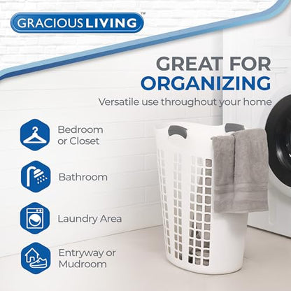 Gracious Living Laundry Basket, Easy Carry Flex Collapsible Hamper, 87.5L | Large Plastic Clothes Storage Organizer for Home, Bathroom, and Bedroom, White - size: 1 Pack