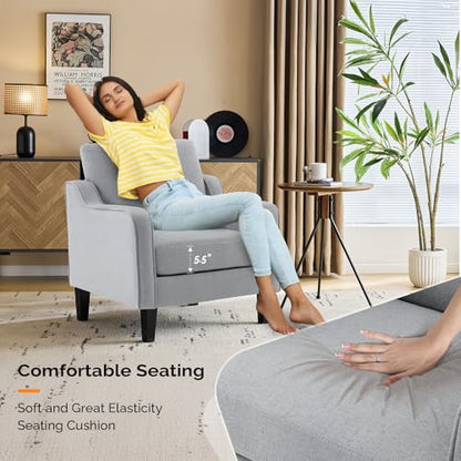 VINGLI Accent Chairs for Living Room, Line Comfy Upholstered Sofa Chair Mid Century Modern Armchair for Bedroom, Home Office, Small Spaces, Apartment - color: Light Grey