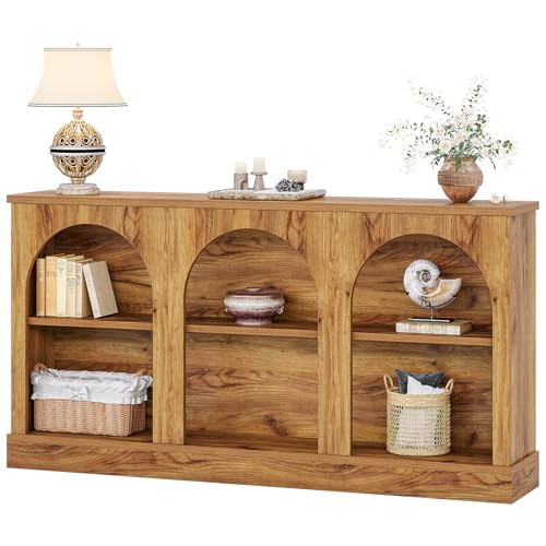 Tribesigns Console Table with Storage, 63" Long Arched Entryway Table | 3 Tier Wooden Farmhouse Sofa Table Behind The Couch for Entrance, Hallway, Foyer, Living Room, Natural Wood - color: Natural Wood