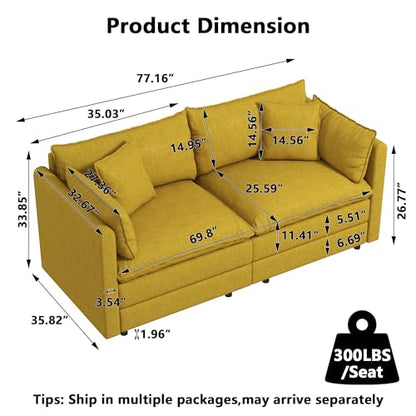 Aoowow Modular Sectional Sofa Modern Convertible Loveseat Couch,76 Inch Deep 2-Seater Sofas Comfy Chenille Cloud Sofas and Couches with Pillows for Living Room Apartment（Yellow） - color: Yellow, size: 2 Seat