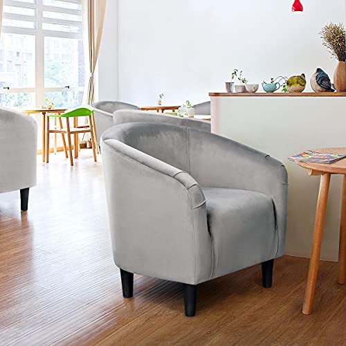Yaheetech Small 25.5in Wide Velvet Barrel Accent Chair for Bedroom, Gray | Compact Cozy Barrel Chairs with a Curved Silhouette, Upholstered Furry Armchair for Small Spaces, Living Room Bedroom Corner - color: Gray (Velvet), style: without Ottoman