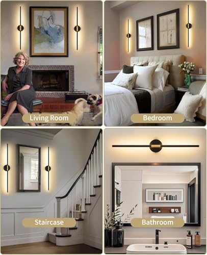 40" Battery Operated Wall Sconce Set of 2, 350° Rotating Lamp, Black Gold | Wireless, 8000mAh Rechargeable Battery, Stepless Dimming, 3000K-6000K, Remote & Touch Control, Timer, Living Room, Bedroom - color: Black Gold, size: 40 Inch (2 Pack)