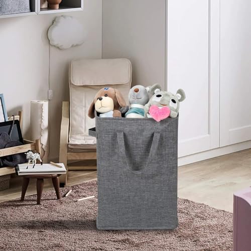 ZJL Narrow Laundry Hamper, Skinny Laundry Basket, 45L Dark Grey, 24" | Slim Laundry hamper for Small Spaces laundry bag with handle, Foldable clothes hampers for laundry basket organizer - color: Dark Gray- With Handles