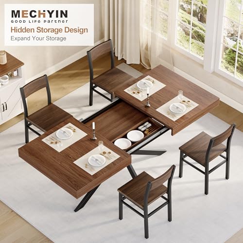 Extendable Dining Room Table for 4 6 8,55"-70" Kitchen Table Leaf,Walnut | Expandable Rectangle Dining Table,Wood Dining Table w/ Hidden Leaf & Storage, Space Saving, Kitchen Dining Living Room,Modern - color: Removable Leaf 55"-71" Walnut