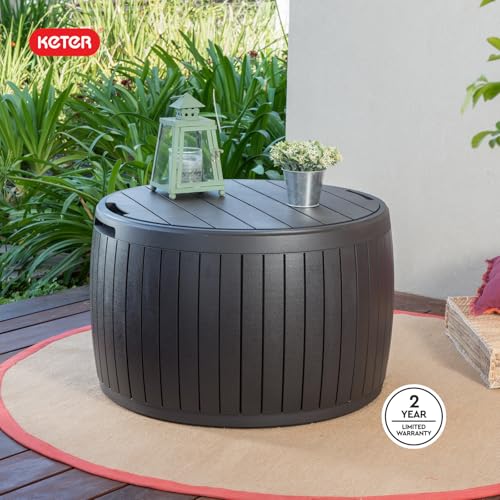 Keter Circa Outdoor Storage Deck Box, 37 Gallon, Brown | Doubles as Ottoman Chair or Side Table, Resin Seating for Garden, Pool & Patio - color: Brown