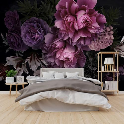 GLWYHY-Purple Peony Flower Wallpaper with Peel-and-Stick backing-108 x157 | Self-adhesive,Flower,Bedroom,Mural painting,Large Beautiful - color: ZZSL-03, size: 108"x157"