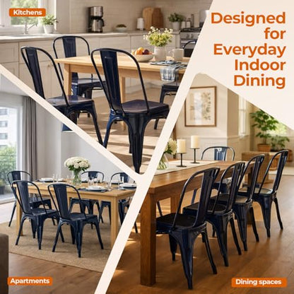Metal Dining Chairs Set of 4,Sapphire Glow | Stackable Tolix Style Chairs for Kitchen, Restaurant, Bistro,Dining Room,18 Inch Seat Height - color: Sapphire Glow