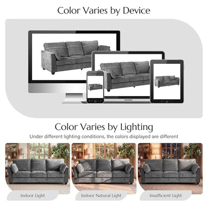 89" Sofa, Chenille 3-Seater Sofa with 2 Pillows, Grey | Easy Assembly, Pocket Spring Cushions, Comfy Modern Small Couch for Living Room, Bedroom, Apartment, Office - color: Grey, size: 89" 3-Seater Sofa
