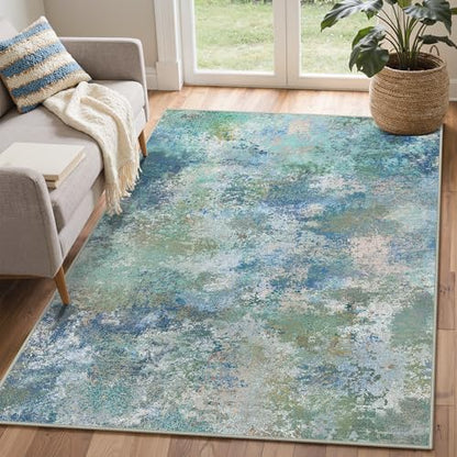BEIMO 5x7 Area Rugs for Bedroom, Blue Green Washable Abstract Non Slip Rug | Modern Abstract Rug Soft Low Pile Living Room Dining Office Carpet, Easy Care Vacuum Friendly - color: Aquamarine/Blue Green, size: 5' x 7' (Rectangular)
