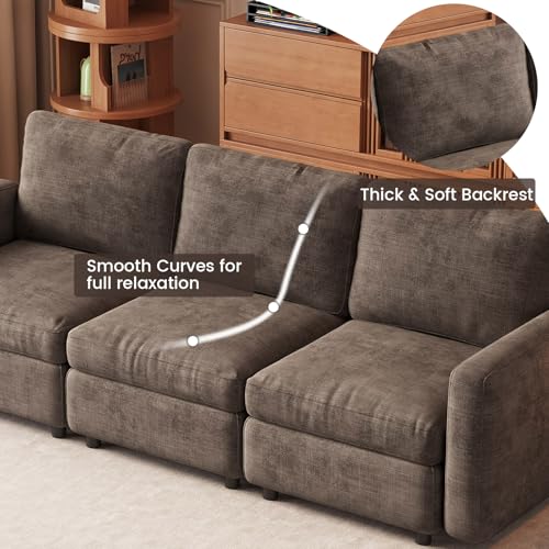 Miuuod 3-Seat Modular Sofa Couch with Ergonomic Cushions, Convertible Sleeper Loveseat for Living Room Bedroom Apartment, Brown Cloud Futon Lounge Sectional Furniture Set - color: Brown, style: 3 Seats（3 Seats only）