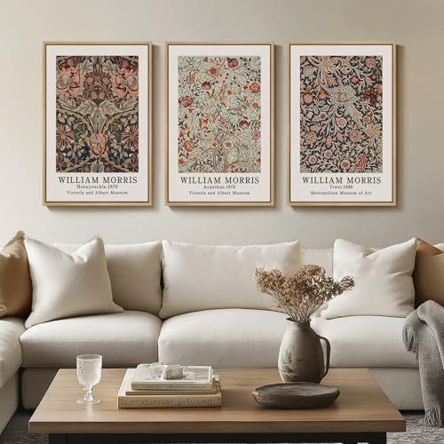 Framed William Morris Canvas Wall Art Set of 3, Vintage Boho Floral Paintings Prints, Rustic Farmhouse Botanical Artwork for Living Room, Bedroom, Hallway or Office, 16x24 Inch - color: Botanical, size: 16"W x 24" H x 3Pcs