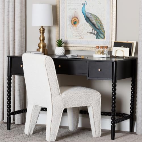 Baxton Studio Lucera Bobbin Writing Desk | 3-Drawer Home Office Desk, Spindle Frame, Black - color: Black