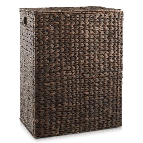 Casafield Large Laundry Hamper with Lid and Removable Liner Bag - Espresso Dark Brown, Woven Water Hyacinth Rectangular Laundry Basket Clothes Sorter - color: Espresso