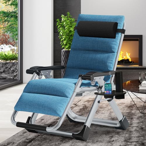 Comfy Folding Chair, Folding Lounge Chair with Cushion, Reclining Chair - color: Sky Blue