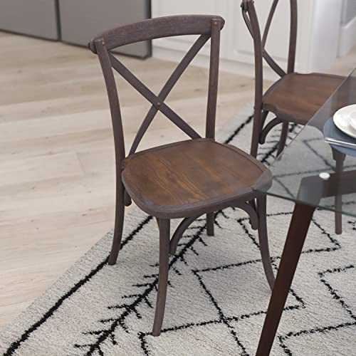 Merrick Lane Bardstown X-Back Bistro Style Wooden Dining Chair for Kitchens and Dining Rooms, High-Back Wood Stackable Kitchen Chair, Dark Driftwood - color: Dark Driftwood
