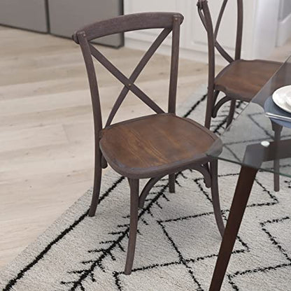 Merrick Lane Bardstown X-Back Bistro Style Wooden Dining Chair for Kitchens and Dining Rooms, High-Back Wood Stackable Kitchen Chair, Dark Driftwood - color: Dark Driftwood