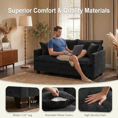 50" Love Seat, Small Cloud Sofa Couch with 2-Layer Cushion & 27" Deep Seat, 2 Pillows for Small Spaces, Bedroom, Apartment, Office, Living Room, in a Box, Black - color: Black, size: Loveseat