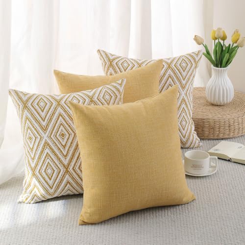 HPUK Throw Pillow Covers 20x20, 4 Pack, Ochre Textured Couch Pillow Covers | Polyester fabric, patterned and solid designs, hidden zippers, machine washable, for sofas and beds, inserts not included - color: Ochre, size: 20" x 20" (Pack of 4)