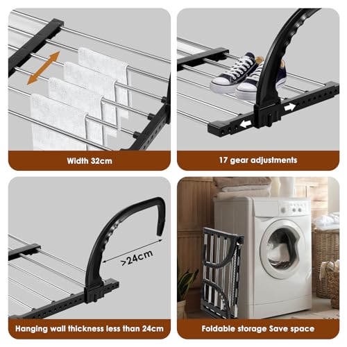 Portable Clothes Drying Rack for Balcony,29"x13" Foldable Railings Windowsill, Retractable Radiator Clothes Airer,Folding Towel Rack Indoor Outdoor Travel RV Laundry Rack with Clips - size: A-29"x13"
