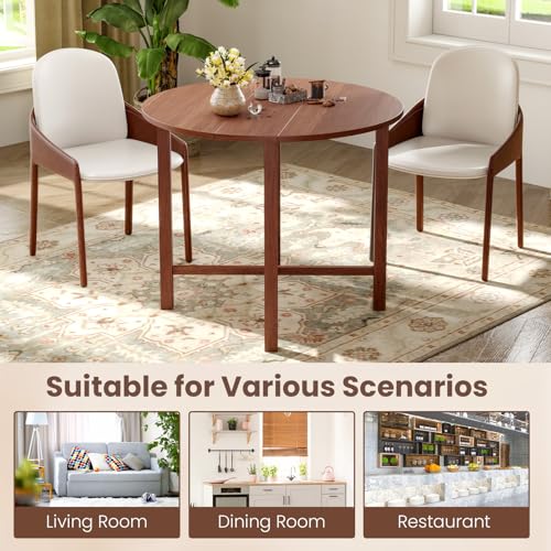 GOFLAME 36” Folding Dining Table for 2-4, Round Drop Leaf Kitchen Table with Solid Wood Legs, Space Saving Extendable Table for Dining Room, Living Room, Small Space, Walnut - color: Walnut