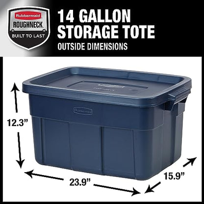 Rubbermaid Roughneck Tote 14 Gal, 6 Pack, Made in USA, Dark Indigo Metallic, Rugged Plastic Stackable Storage Bins with Lids and Handles - size: 14 Gal - 6 Pack