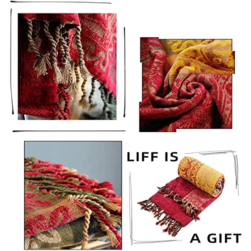 Boho Throw Blanket, Chenille Jacquard Tassels Throw Blankets for Bed Couch Soft Chair， Bohemian Fringe Tassels (Red, Large 86 * 102Inches) - color: Red, size: Large (86 x 102 in)