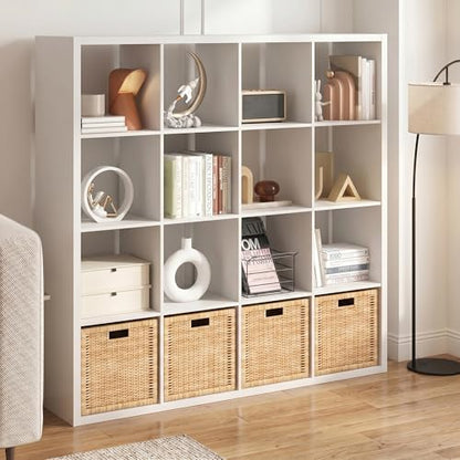 16-Cube Bookshelf, Cubicle Shelf Bookcase with Open Back, Position Reversible Book Shelf, 15 x 58 x 58, for Home Office, Living Room, White - color: White, size: 16 Cube