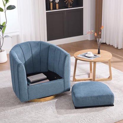 YaFiti Modern Swivel Accent Chair 1 pcs, Round Barrel Club Armchair, Blue | Premium Chenille Fabric, High-resilience Foam, Solid Wood Base, 350lbs Capacity, Upholstered Armchair for Living Bedroom - color: Blue