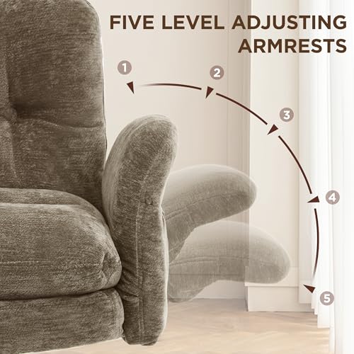 FiveWillowise Cross Legged Office Chair with Flip-up Arms&Low Back,Brown | Criss Cross Chair With Thicken Wide Seat,Lounge Makeup Vanity Chairs with Side Pockets,Comfy Home Office Desk Chair,Chenille - color: Brown