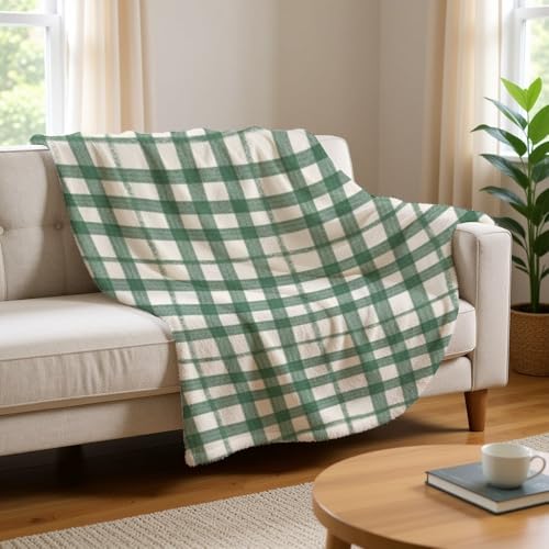 Dark Green Plaid Throw Blanket Warm Plush Sofa Blanket for Wife Girls Throws Birthday Housewarming New Apartment Gifts House Essentials for Bedroom Living Rooms Couch Sofa Bed 50" X60" - size: 50 × 60 inch
