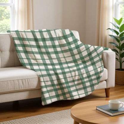 Dark Green Plaid Flannel Blanket Lightweight Fuzzy Fleece Throw for Wife Girls Plush Throws Birthday Housewarming Travel Companion Gift for Couch Bed 60" X80" - size: 60 × 80 inch