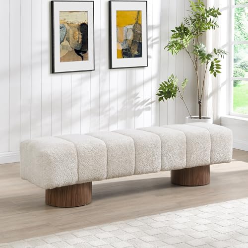 Christopher Knight Home Manila 64" Boucle Dining Bench, Upholstered Ottoman Bench, Rectangular Dining Seat, Spacious Seating, Long Footstool for Living Room Dining Room, No Assembly Needed, Beige - color: Beige