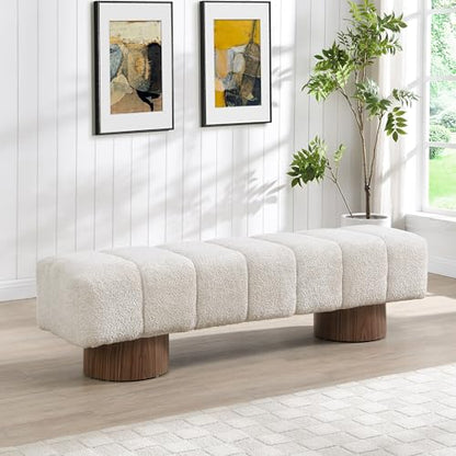 Christopher Knight Home Manila 64" Boucle Dining Bench, Upholstered Ottoman Bench, Rectangular Dining Seat, Spacious Seating, Long Footstool for Living Room Dining Room, No Assembly Needed, Beige - color: Beige