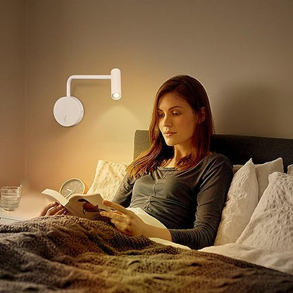 ZEROUNO Wall Mounted Reading Light for Bedroom Hardwired Sconce with Switch on/Off Modern 3000K Bedside Swing Arm Wall Lamp (White) - color: White
